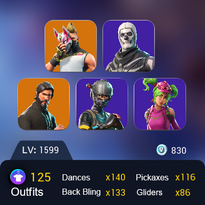 124 skins (can link all platform) OG STW | The Reaper | Elite Agent | Rogue Agent | Rust Bucket | Reaper | Tech Axe | Ol' Woody | Basic Basher