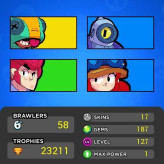 58 Brawlers / 22 970 trophées / total skins - 17 / gemmes 187 / Android + iOS / vous pouvez changer votre email / livraison instantanée / * bs202