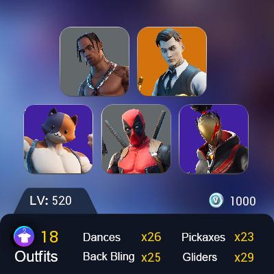 Fortnite account with travis scott and lot of skin +1000 vbucks