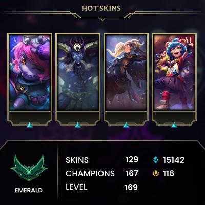[LAN] > Platinum I (93 LP) > 168 Level > 167 Champ > 131 Skins > 15042 BE > 116 RP > 24/7 Instant Delivery > No Access Mail > Read Description