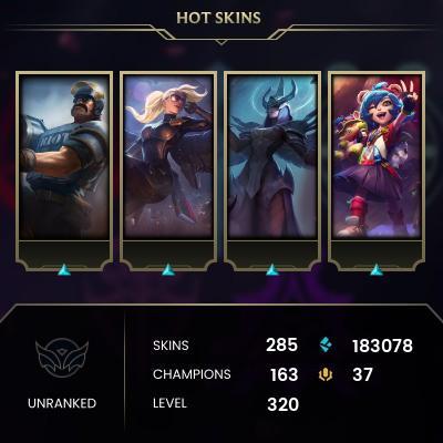 NA / 163 champs / 285 skins / Hextech Swain + High Noon Ashe + Dark Cosmic Lux + Dark Cosmic Jhin / Not Full Access