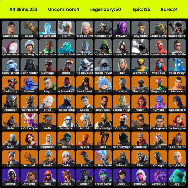JOHN WICK + DUMMY SUPREME + GOLD MIDAS + 4700VB + OMEGA + FROSTBITE / PVP-LVL 2755 Glider : 183 Skins : 233 Backpack : 228 Pickaxe : 202
