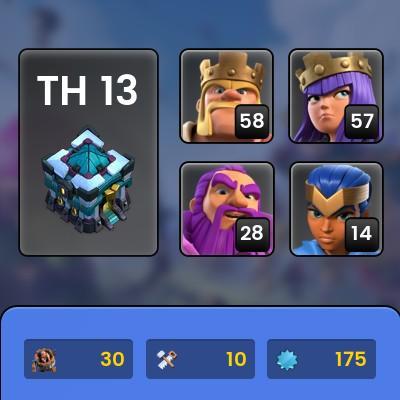 TH13/LVL175/HERO 58-57-28-14/WALL LVL 12-13/175 GEMS №2583