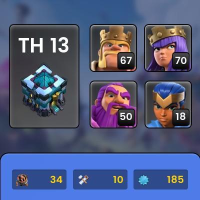 TH13/LVL185/HERO 67-70-50-18/WALL LVL 13-14/7449 GEMS №2606