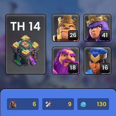 TH14/LVL130/HERO 26-41-18-16/WALL LVL 11-12/44 GEMS №2624