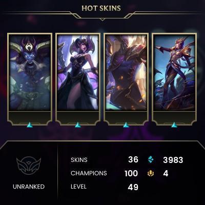 EUW / 100 champs / 36 skins / No email