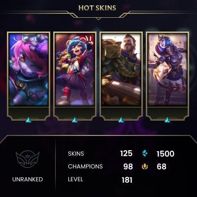 NA/125 SKIN/100 CHAMPION/UNRANKED/FULL ACCESS/30 WARD/140 CHROMA/