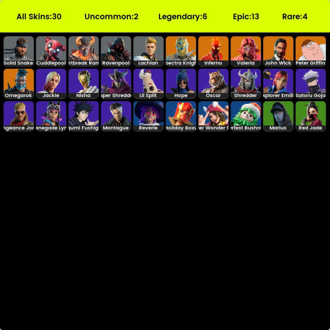 [PC/PSN/XBOX] 30 skins | John Wick | Inferno | Spectra Knight | Peter Griffin | Valeria | Omegarok | Ravenpool | Cuddlepool | Hea 