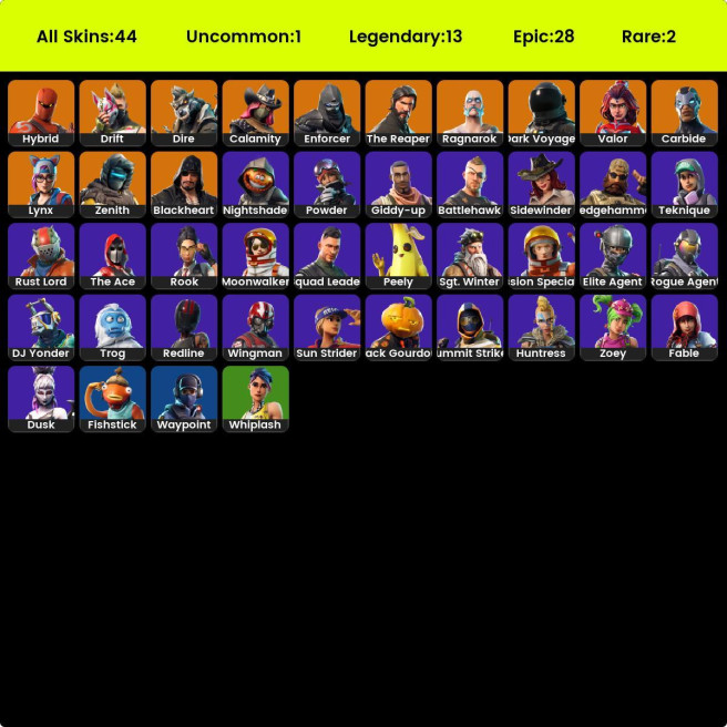 [PC/XBOX] 44 skins | The Reaper | Elite Agent | Mako | Take The L | Rogue Agent | Zenith | Calamity | Enforcer | Hybrid | Blackheart |