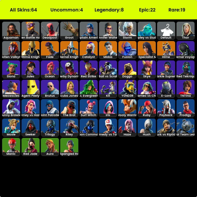  PSN |PC |XBOX 63 skins | Gold Brutus | Gold Midas | Point Patroller | Prodigy | Trilogy | Carbon Commando | Eternal Knight |