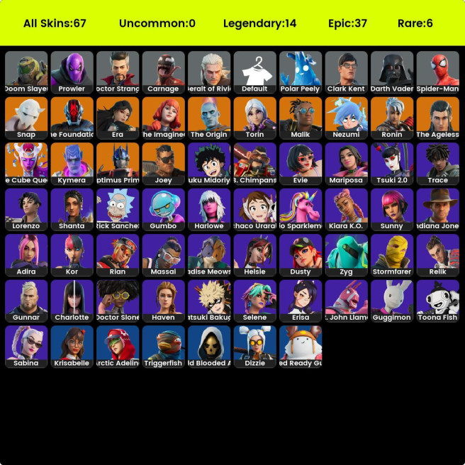   PSN|PC 66 skins | Thorin | Thae Foundation | Nezumi | Era | Optimus Prime | Thae Imagined | Hey | Malik | Comera | 