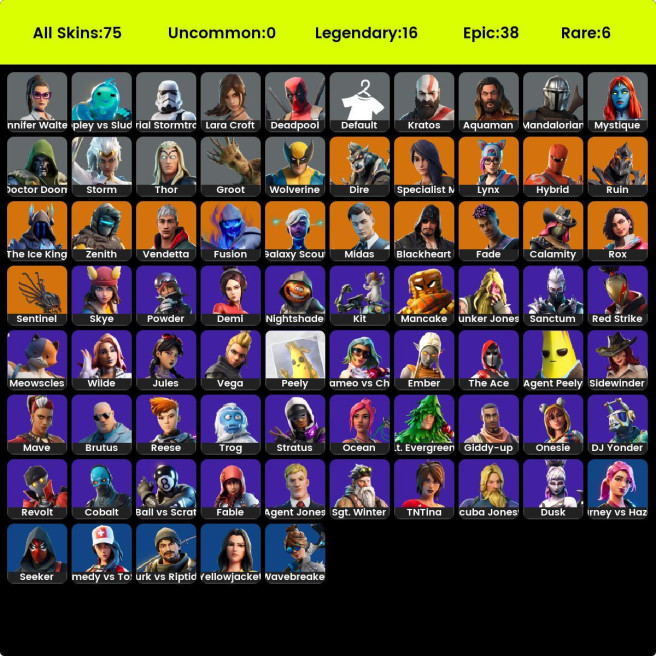 [PC/PSN/XBOX] 74 skins | Kratos | Hybrid | Zenith | Lynx | Sentinel | Blackheart | Galaxy Scout | Ruin | Rox | Midas | Calamity | The Ice King |