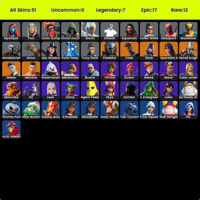 [PC/XBOX] 50 skins | Glow | Gold Midas | Gold Brutus | Predator | Fade | Eternal Knight | Menace | Gear Specialist Maya | Mandalorian  | 800 VB