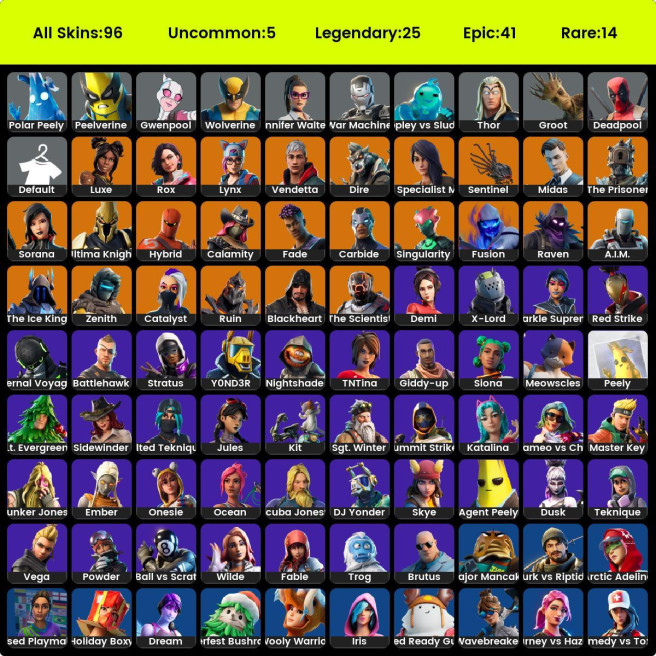 [PC/PSN/XBOX] 95 skins | Gold Midas | Katalina | Ruin | Sorana | Rox | Dire | Gear Specialist Maya | Raven | Lynx | Calamity | Fusion | A.I.M. |