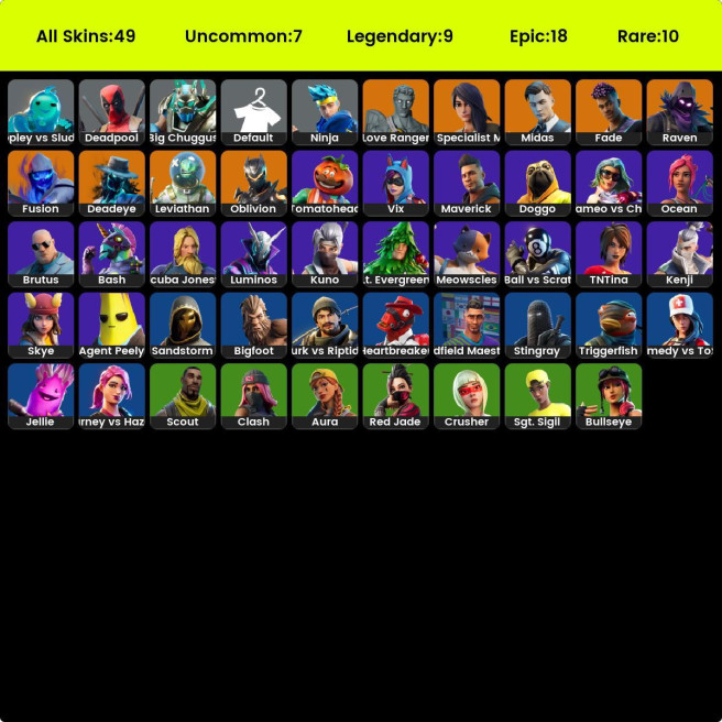 [PC/XBOX] 48 skin |Scout | Gold Brutus | Gold Midas | Gold Meowscles | Fade | Love Ranger | Oblivion | Raven | Deadeye | Fusion |