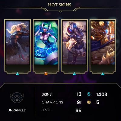 EMAIL CHANGEABLE - EUNE - 91 CHAMPIONS - 13 Skins - 1403 BE - HAND LEVELED - INACTIVE - SAFE 100% - WARRANTY - ULTRA RARE SKINS