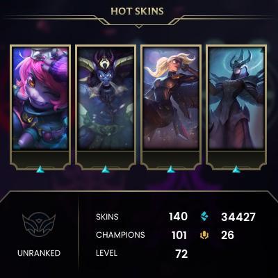 EMAIL CHANGEABLE - EUNE - 101 CHAMPIONS - 140 Skins - 34427 BE - HAND LEVELED - INACTIVE - SAFE 100% - WARRANTY - ULTRA RARE SKINS