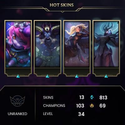 EMAIL CHANGEABLE - EUNE - 103 CHAMPIONS - 12 Skins - 813 BE - HAND LEVELED - INACTIVE - SAFE 100% - WARRANTY - ULTRA RARE SKINS