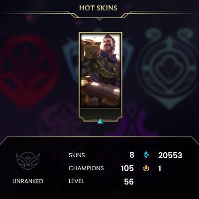 EMAIL CHANGEABLE - EUNE - 105 CHAMPIONS - 8 Skins - 20553 BE - HAND LEVELED - INACTIVE - SAFE 100% - WARRANTY - ULTRA RARE SKINS