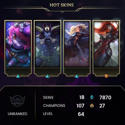 EMAIL CHANGEABLE - EUNE - 107 CHAMPIONS - 18 Skins - 7870 BE - HAND LEVELED - INACTIVE - SAFE 100% - WARRANTY - ULTRA RARE SKINS