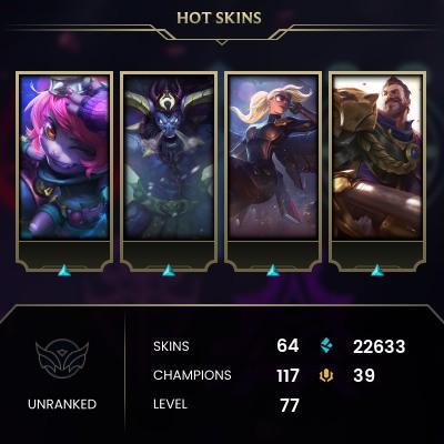 EMAIL CHANGEABLE - EUNE - 117 CHAMPIONS - 64 Skins - 22633 BE - HAND LEVELED - INACTIVE - SAFE 100% - WARRANTY - ULTRA RARE SKINS