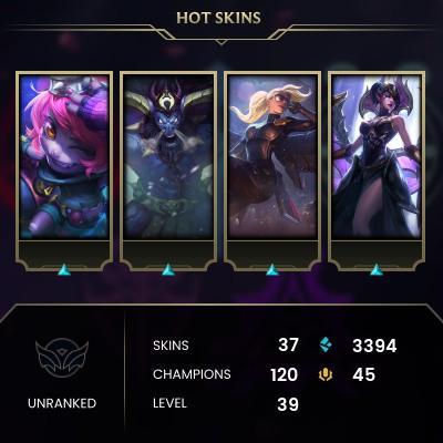 EMAIL CHANGEABLE - EUNE - 120 CHAMPIONS - 37 Skins - 3394 BE - HAND LEVELED - INACTIVE - SAFE 100% - WARRANTY - ULTRA RARE SKINS