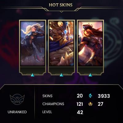 EMAIL CHANGEABLE - EUNE - 121 CHAMPIONS - 20 Skins - 3933 BE - HAND LEVELED - INACTIVE - SAFE 100% - WARRANTY - ULTRA RARE SKINS