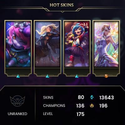 EMAIL CHANGEABLE - EUNE - 136 CHAMPIONS - 80 Skins - 13643 BE - HAND LEVELED - INACTIVE - SAFE 100% - WARRANTY - ULTRA RARE SKINS
