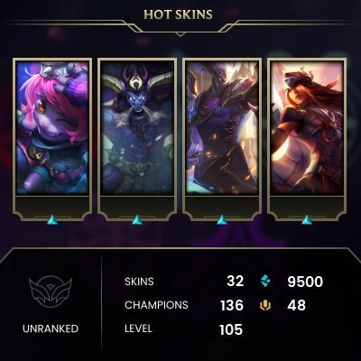 EMAIL CHANGEABLE - EUNE - 136 CHAMPIONS - 32 Skins - 9500 BE - HAND LEVELED - INACTIVE - SAFE 100% - WARRANTY - ULTRA RARE SKINS