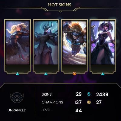 EMAIL CHANGEABLE - EUNE - 137 CHAMPIONS - 29 Skins - 2439 BE - HAND LEVELED - INACTIVE - SAFE 100% - WARRANTY - ULTRA RARE SKINS