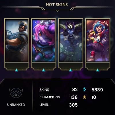 EMAIL CHANGEABLE - EUNE - 138 CHAMPIONS - 82 Skins - 5839 BE - HAND LEVELED - INACTIVE - SAFE 100% - WARRANTY - ULTRA RARE SKINS