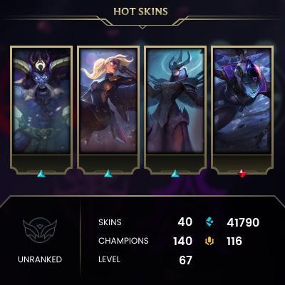 EMAIL CHANGEABLE - EUNE - 140 CHAMPIONS - 40 Skins - 41790 BE - HAND LEVELED - INACTIVE - SAFE 100% - WARRANTY - ULTRA RARE SKINS