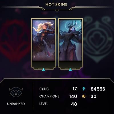 EMAIL CHANGEABLE - EUNE - 140 CHAMPIONS - 17 Skins - 84556 BE - HAND LEVELED - INACTIVE - SAFE 100% - WARRANTY - ULTRA RARE SKINS
