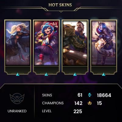 EMAIL CHANGEABLE - EUNE - 142 CHAMPIONS - 61 Skins - 18664 BE - HAND LEVELED - INACTIVE - SAFE 100% - WARRANTY - ULTRA RARE SKINS