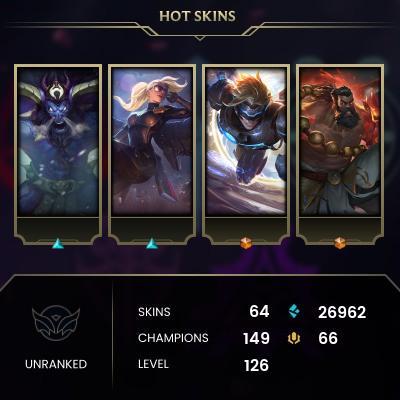 EMAIL CHANGEABLE - EUNE - 149 CHAMPIONS - 64 Skins - 26962 BE - HAND LEVELED - INACTIVE - SAFE 100% - WARRANTY - ULTRA RARE SKINS