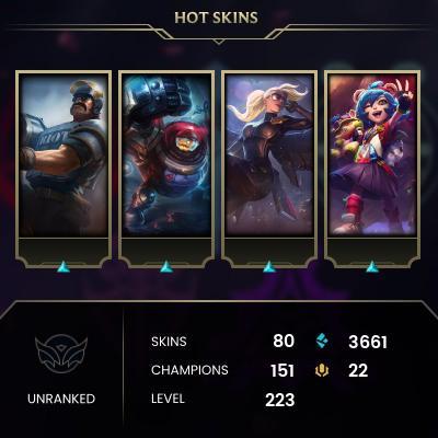 EMAIL CHANGEABLE - EUNE - 151 CHAMPIONS - 80 Skins - 3661 BE - HAND LEVELED - INACTIVE - SAFE 100% - WARRANTY - ULTRA RARE SKINS