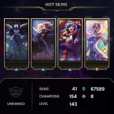 EMAIL CHANGEABLE - EUNE - 154 CHAMPIONS - 41 Skins - 67589 BE - HAND LEVELED - INACTIVE - SAFE 100% - WARRANTY - ULTRA RARE SKINS