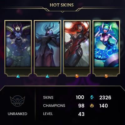 EMAIL CHANGEABLE - EUW - 98 CHAMPIONS - 100 Skins - 2326 BE - HAND LEVELED - INACTIVE - SAFE 100% - WARRANTY - ULTRA RARE SKINS