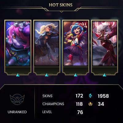EMAIL CHANGEABLE - EUW - 118 CHAMPIONS - 172 Skins - 1958 BE - HAND LEVELED - INACTIVE - SAFE 100% - WARRANTY - ULTRA RARE SKINS