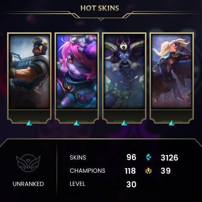 EMAIL CHANGEABLE - EUW - 118 CHAMPIONS - 96 Skins - 3126 BE - HAND LEVELED - INACTIVE - SAFE 100% - WARRANTY - ULTRA RARE SKINS
