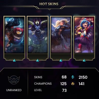 EMAIL CHANGEABLE - EUW - 125 CHAMPIONS - 68 Skins - 2150 BE - HAND LEVELED - INACTIVE - SAFE 100% - WARRANTY - ULTRA RARE SKINS