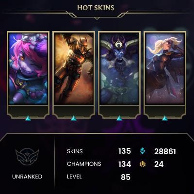 EMAIL CHANGEABLE - EUW - 134 CHAMPIONS - 135 Skins - 28861 BE - HAND LEVELED - INACTIVE - SAFE 100% - WARRANTY - ULTRA RARE SKINS