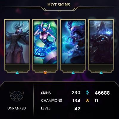 EMAIL CHANGEABLE - EUW - 134 CHAMPIONS - 230 Skins - 46688 BE - HAND LEVELED - INACTIVE - SAFE 100% - WARRANTY - ULTRA RARE SKINS