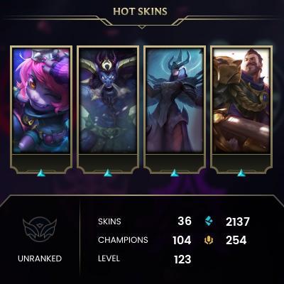 EMAIL CHANGEABLE - EUNE - 104 CHAMPIONS - 36 Skins - 2137 BE - HAND LEVELED - INACTIVE - SAFE 100% - WARRANTY - ULTRA RARE SKINS