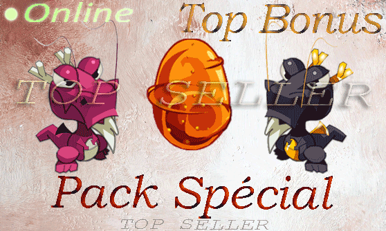 boune : Pack special : Dofus cawotte 50 sagesse + Dragoune Noire +55 sagesse + Dragoune rose +55 sagesse + Top Bonus - livraison 5 minutes