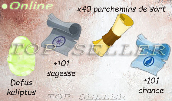 Boune : Parchotage +101 chance + parchotage +101 agilite + Dofus kaliptus 30 prospection + x40 parchemins de sort + bonus - livraison 5 minutes