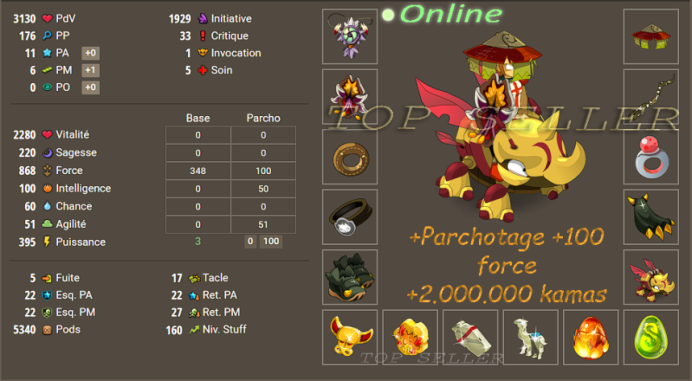 Panoplie lvl 160 terre opti 11pa/6pm + parchotage 100 force + 2.000.000 kamas + bonus - livraison 5 minutes