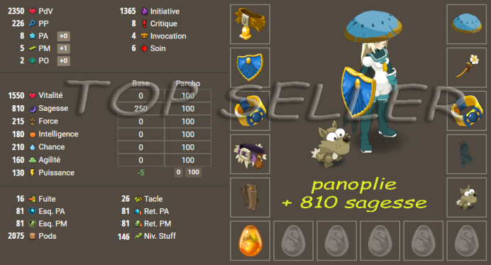 Orukam : Panoplie + 810 Sagesse lvl 150 - 200 + bonus - livraison 5 minutes