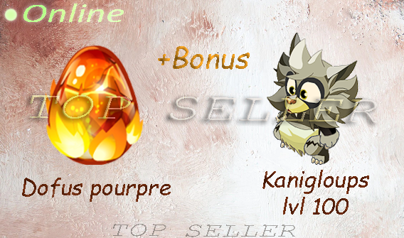 Kanigloups lvl 100 + Dofus pourpre + Bonus - livraison 5 minutes