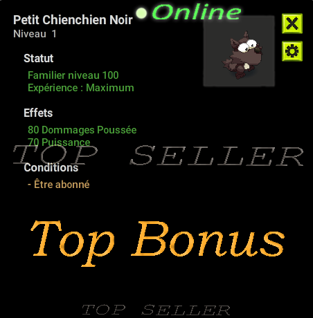 Petit Chienchien Noir lvl 100 + Top bonus - livraison 5 minutes